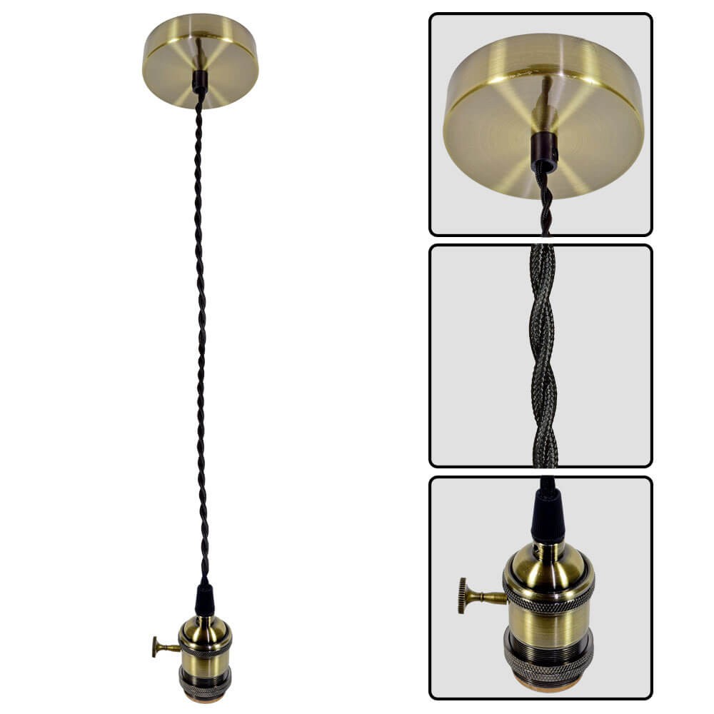 VIVALUX 4124 ПЕНДЕЛ RETRO ∙ R6012 ∙ АНТИЧНО ЗЛАТО/ЧЕРЕН УСУКАН КАБЕЛ