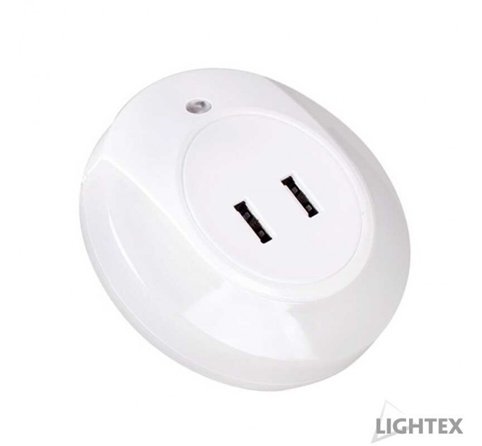 LIGHTEX LED НОЩНА ЛАМПА ЗА КОНТАКТ 1W 4000K 35LM С 2XUSB 220V LIGHTEX