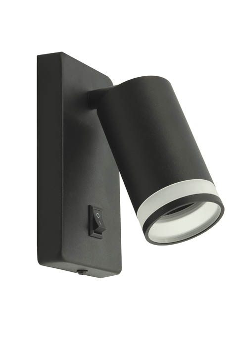 VITO СТЕНЕН ОСВЕТИТЕЛ LUMO-W GU10 С РЕГУЛИРУЕМ ЪГЪЛ И ПРЕВКЛЮЧВАТЕЛ Φ55X100MM 60X140MM ЧЕРЕН С ПРОЗРАЧНА ЧАСТ 2102250