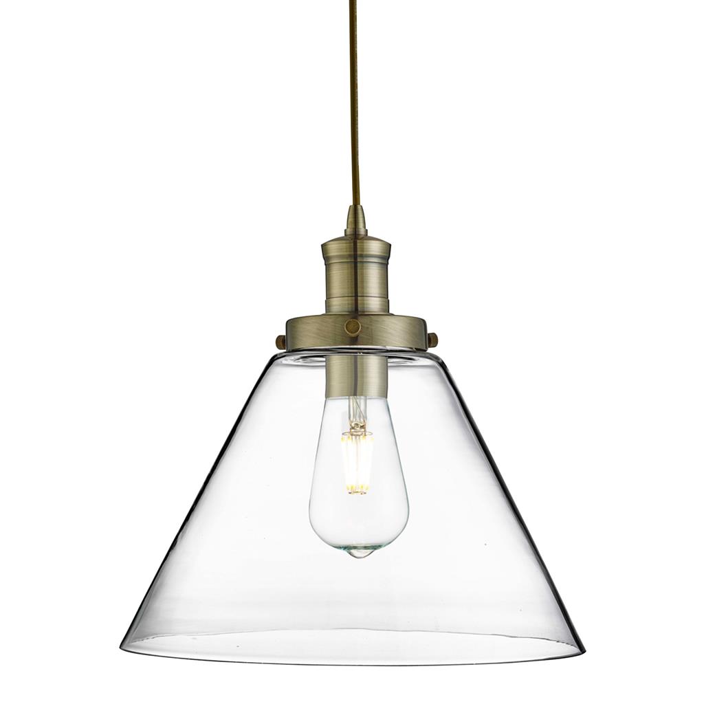 SEARCHLIGHT PYRAMID 1LT ПЕНДЕЛ, ANTIQUE BRASS, CLEAR PYRAMID GLASS SHADE