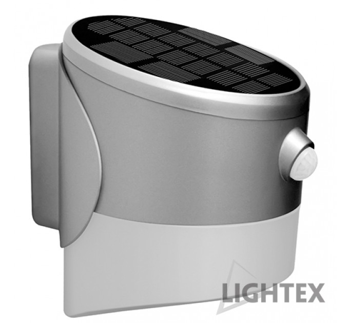 LIGHTEX LED СОЛАРЕН АПЛИК СИВ СЪС СЕНЗОР 2W 3000K IP65 LIGHTEX