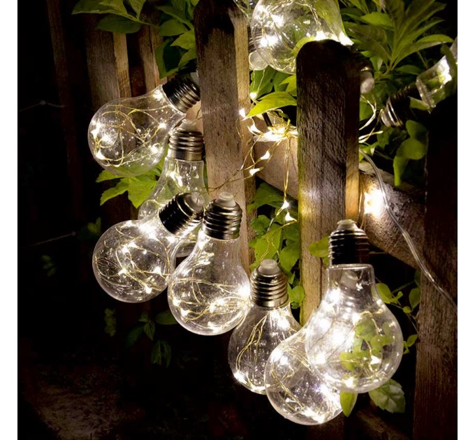 LIGHTEX LED СОЛАРНО ВЪЖЕ С 10БР. BULB 0.1W ТОПЛА СВЕТЛИНА 3LM, 4М IP44 БАТЕРИЯ AA NI-MH 1.2V 600MAH LIGHTEX