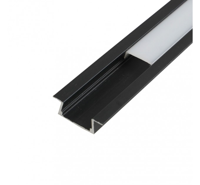 LIGHTEX АЛУМИНИЕВ ПРОФИЛ PR0217 ЗА LED ЛЕНТА 12MM ЗА ВГРАЖДАНЕ ЧЕРЕН 21.7ММ 6.7ММ - 2 М. С МАТИРАН РАЗСЕЙВАТЕЛ, КАПАЧКИ И ДЪРЖАЧИ LIGHTEX