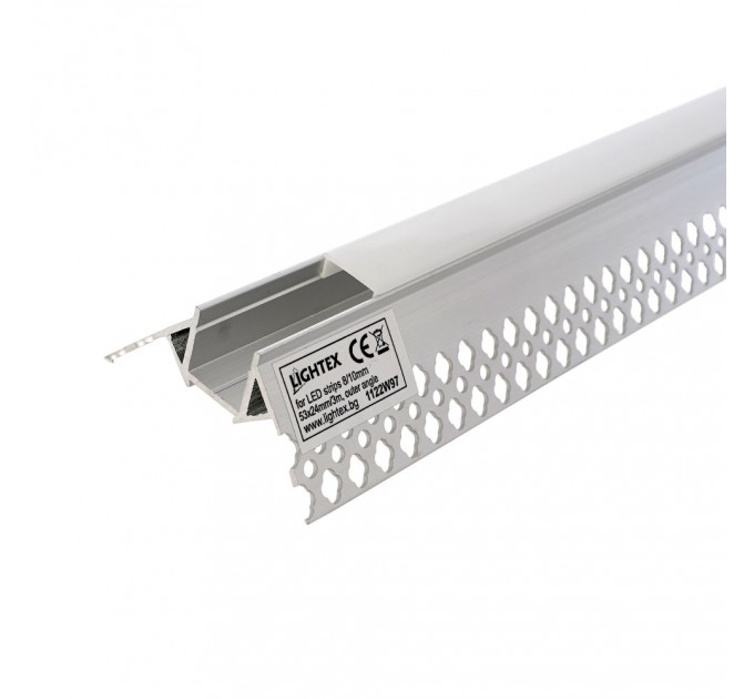 LIGHTEX АЛУМИНИЕВ ПРОФИЛ ЗА LED ЛЕНТА 12MM ЗА ВГРАЖДАНЕ ВЪНШЕН ЪГЪЛ 53ММ 24ММ - 3 М.С МАТИРАН РАЗСЕЙВАТЕЛ, КАПАЧКИ И ДЪРЖАЧИ LIGHTEX