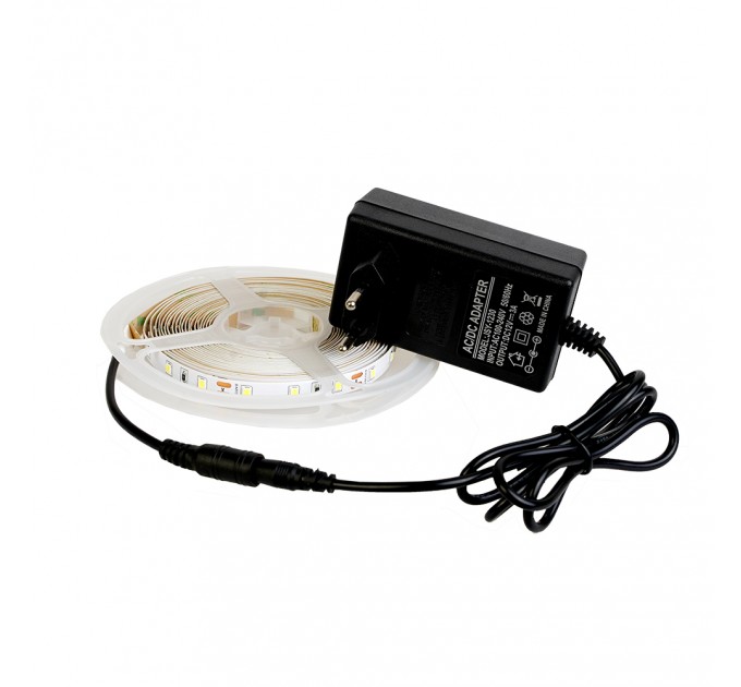 LIGHTEX КОМПЛЕКТ LED ЛЕНТА 2835 60БР/М 4.8W/M 102LM/W NW 4000K IP20 220V 5М С АДАПТОР LIGHTEX