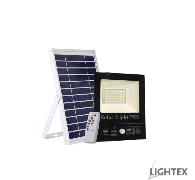 LIGHTEX LED SMD 5730 ПРОЖЕКТОР СЪС СЕНЗОР 100W 5000K 2500LM IP65 СОЛАРЕН ПАНЕЛ И ДИСТАНЦИОННО LIGHTEX