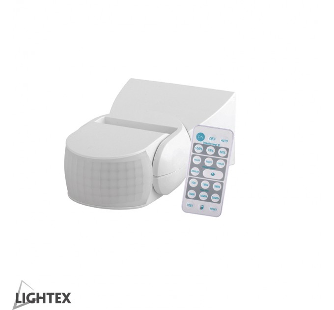LIGHTEX СЕНЗОР ЗА ДВИЖЕНИЕ БЯЛ 180' RL/SR1200/WH С ДИСТАНЦИОННО УПРАВЛЕНИЕ (50%, 75%, 100% ОБХВАТ НА ДЕЙСТВИЕ) IP65 LIGHTEX