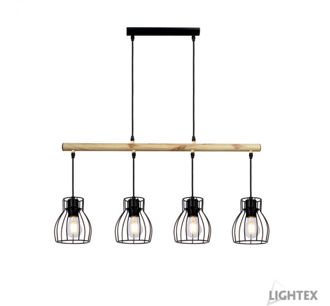 LIGHTEX ПЕНДЕЛ BERTA 4XE27 ЧЕРНО + СВЕТЛО ДЪРВО 800X140X1200MM LIGHTEX