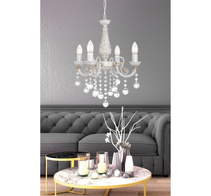 LIGHTEX ПОЛИЛЕЙ LORA 4XЕ14 БЯЛО + ЗЛАТО LIGHTEX