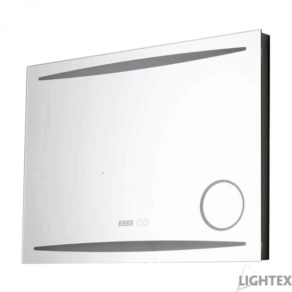 LED ОГЛЕДАЛО ЗА БАНЯ 32W 50Х70CM 3500K-6500K IP44 С ANTI FOG, ТЕРМОМЕТЪР, ЧАСОВНИК И УВЕЛИЧИТЕЛНО ОГЛЕДАЛО LIGHTEX ВЛАГОЗАЩИТЕН