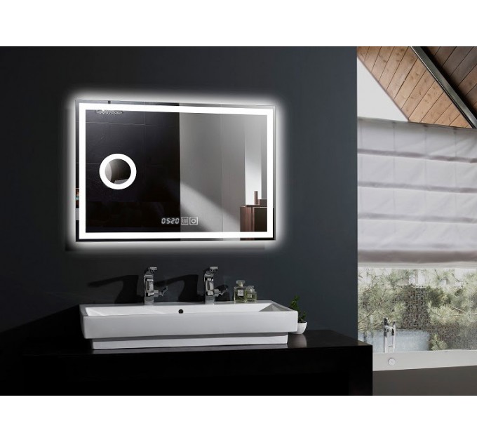 LIGHTEX LED ОГЛЕДАЛО ЗА БАНЯ 18W 3000K-6000K 1200LM IP44 240V 800X600X45MM ANTI FOG,ДИМИРАНЕ,TOUCH ДИСПЛЕЙ,ЧАСОВНИК LIGHTEX