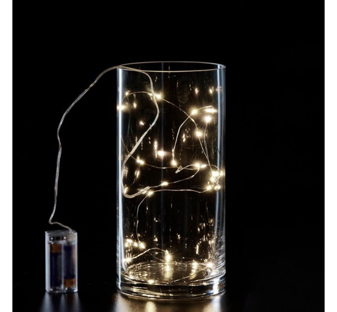 LIGHTEX LED СВЕТЕЩ ГИРЛЯНД ТЕЛЕНО ВЪЖЕ SILVER 20LED 0.63W WW IP20 ЗА 2XAA 1.5V 2.2 M LIGHTEX