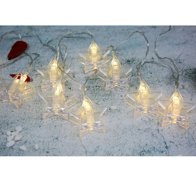 LIGHTEX LED СВЕТЕЩО ВЪЖЕ 10 ЗВЕЗДИ С ЩИПКА 0.6W 1М. IP20 ТОПЛО БЯЛО ЗА 2XAA LIGHTEX