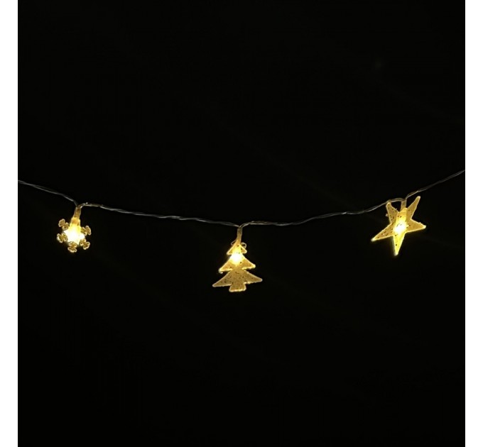 LIGHTEX LED СВЕТЕЩ ГИРЛЯНД СНЕЖИНКА,ЗВЕЗДА,ЕЛХИЧКА 10LED 0.39W WW IP20 ЗА 2XAA 1.5V 1.65M LIGHTEX