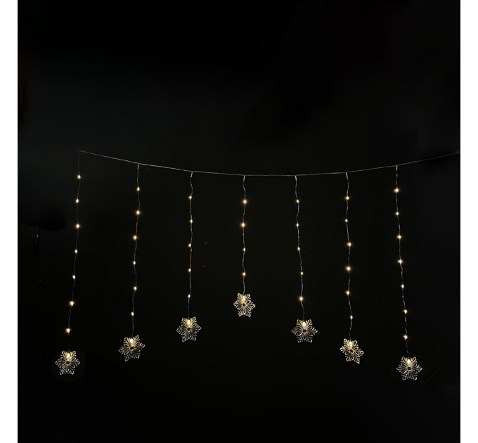LIGHTEX LED СВЕТЕЩA ЗАВЕСА СНЕЖИНКИ 47LED 0.76W WW 1.2Х0.8 IP20 ЗА 3XAA 1.5VLIGHTEX