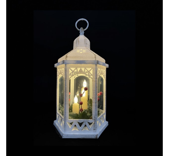 LIGHTEX LED КОЛЕДЕН ФЕНЕР БЯЛ СЪС СВЕЩИ 3LED 0.32W IP20 18X16X33СМ ЗА 3XAAA 1.5V LIGHTEX