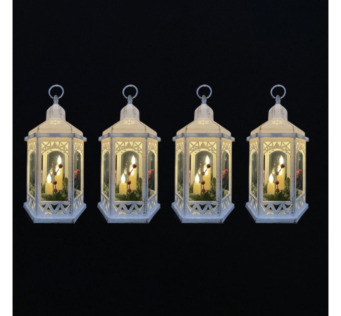 LIGHTEX LED КОЛЕДЕН ФЕНЕР БЯЛ СЪС СВЕЩИ 3LED 0.32W IP20 18X16X33СМ ЗА 3XAAA 1.5V 4БР. К-КТ LIGHTEX