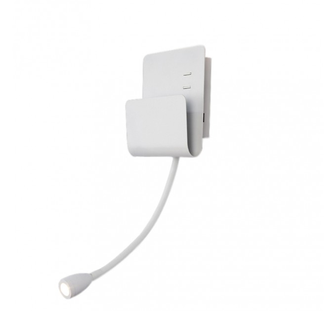 LIGHTEX LED АПЛИК С ЧУПЕЩО РАМО RUBEL 3W+1W 3000K 130LM TOUCH И USB C TYPE БЯЛ LIGHTEX