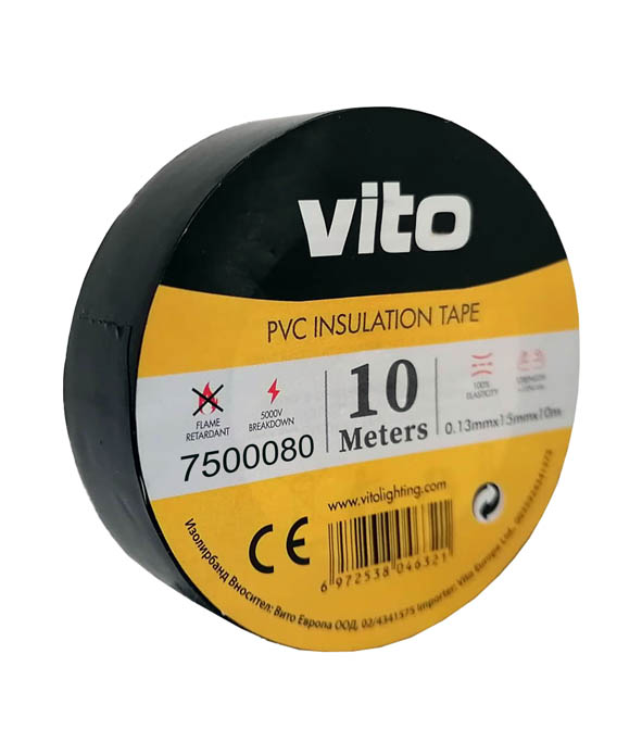 VITO ИЗОЛИРБАНД ЛЕПЛИВ 10M ЧЕРЕН ЦВЯТ FIRE RETARDANT 7500080