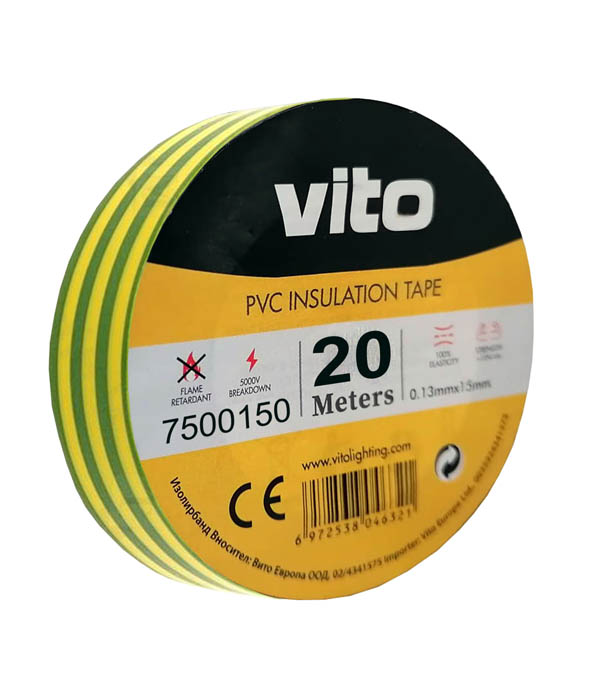VITO ИЗОЛИРБАНД ЛЕПЛИВ 20M YELLOW/GREEN FIRE RETARDANT 7500150