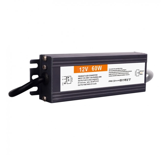 LIGHTEX LED ДРАЙВЪР МЕТАЛЕН 60W 12V DC 5A 130X44X21MM 110-250V AC IP67 LIGHTEX