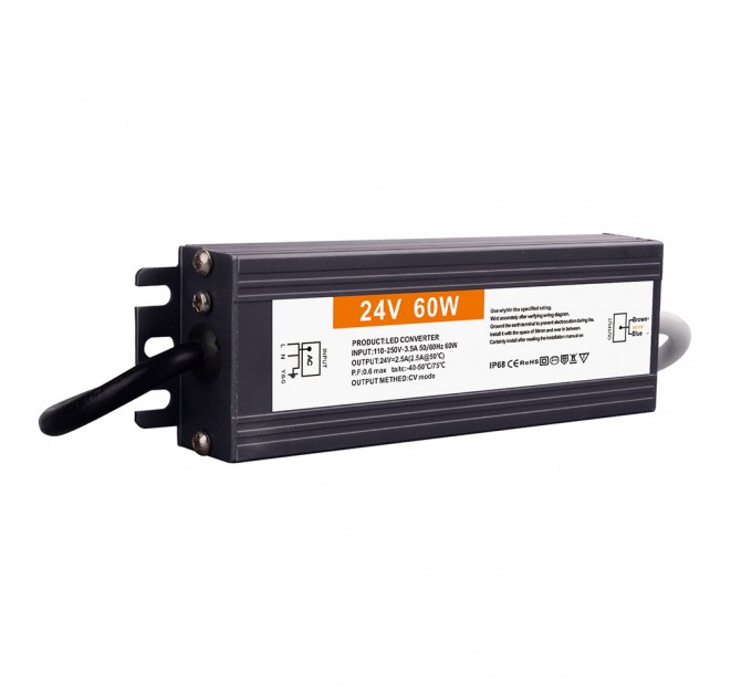 LIGHTEX LED ДРАЙВЪР 60W 24V 2.55A 130X44X21MM 110-250V AC IP67 АЛУМИНИЙ LIGHTEX