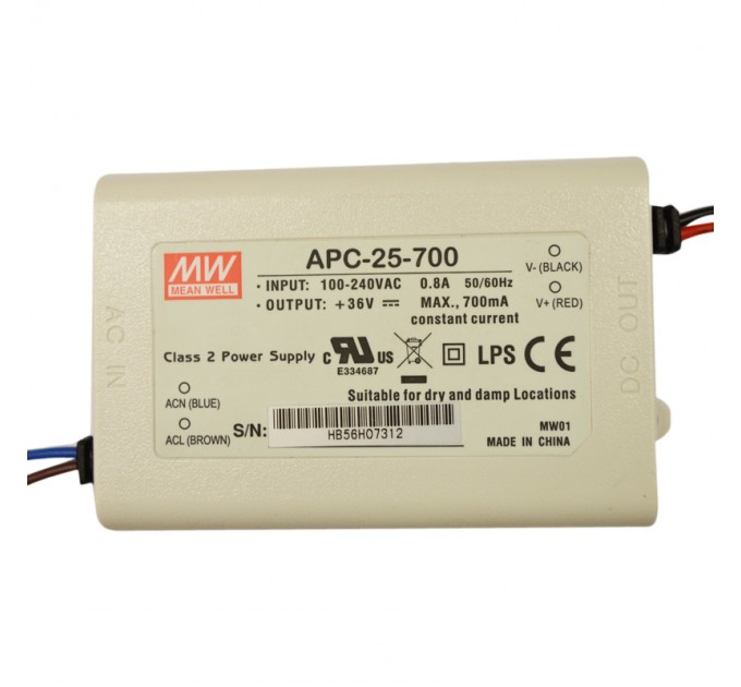 LIGHTEX LED ДРАЙВЪР 25W 11-36V 700MA IP30 MEAN WELL