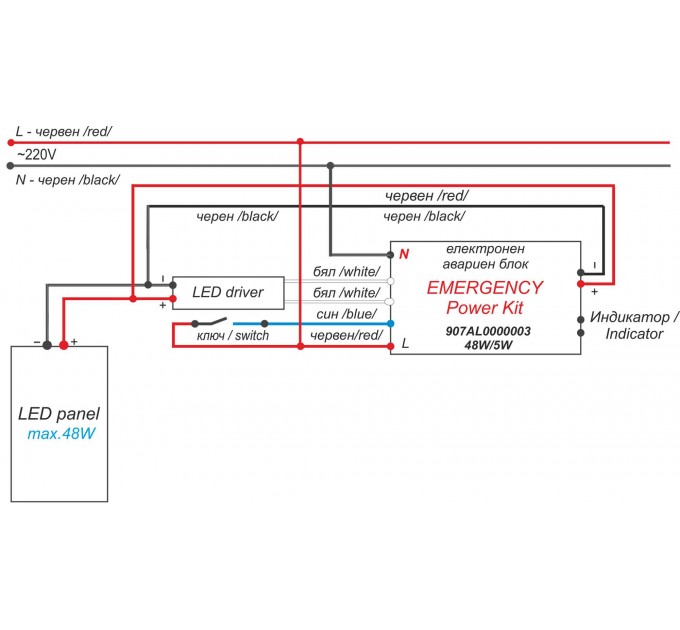 LIGHTEX ЕЛЕКТРОНЕН БЛОК ЗА АВАРИЙНО LED ОСВ. MAX48W / 5W 3ЧАСА LIGHTEX