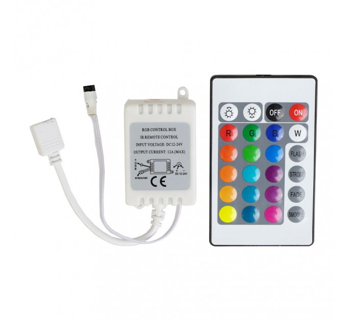 LIGHTEX ИНФРАЧЕРВЕН КОНТРОЛЕР С ДИСТАНЦИОННО УПРАВЛЕНИЕ ЗА RGB ЛЕНТА 24 БУТОНА DC 12-24V/ 144W-288W LIGHTEX