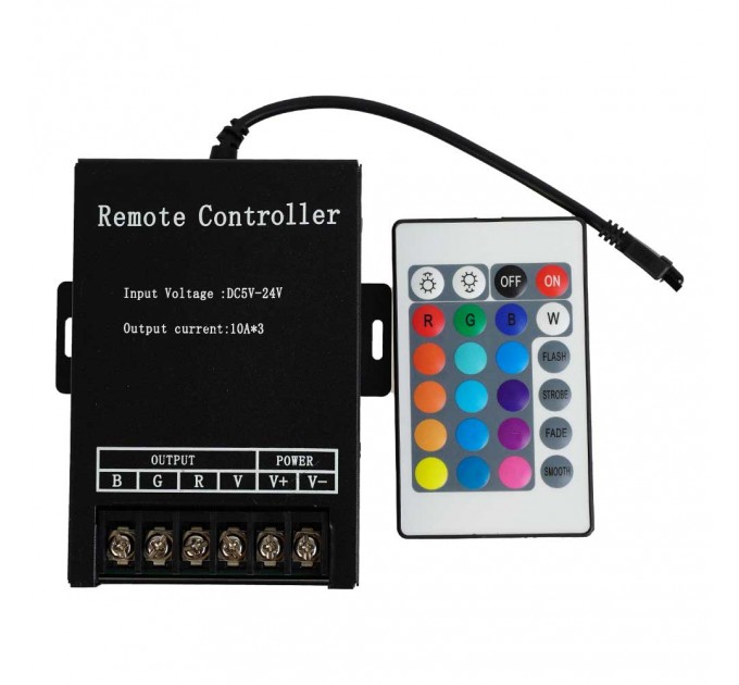 LIGHTEX ИНФРАЧЕРВЕН КОНТРОЛЕР С ДИСТАНЦИОННО УПРАВЛЕНИЕ ЗА RGB ЛЕНТА 24 БУТОНА DC 5-12-24V/ 360W-720W 3X10A LIGHTEX