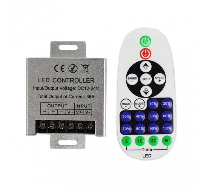 LIGHTEX РАДИОЧЕСТОТЕН КОНТРОЛЕР С ДИСТАНЦИОННО УПРАВЛЕНИЕ ЗА ЕДНОЦВЕТНА ЛЕНТА DC 12-24V/ 360W-720W 30A LIGHTEX