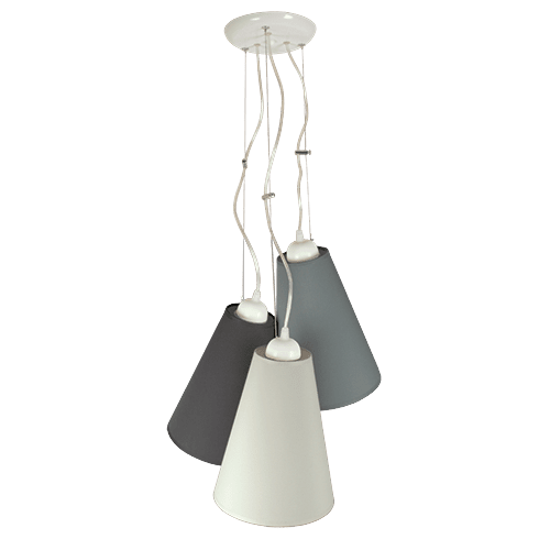 CITY LUX ПЕНДЕЛ ПИЗА БЯЛ, АБАЖУРИ КОТЪН БЯЛ + СВЕТЛОСИВ + ТЪМНОСИВ, 3XE27