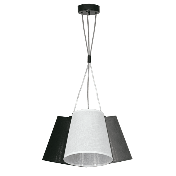 CITY LUX ПЕНДЕЛ АРНО ЧЕРЕН, АБАЖУРИ КАМЕЛОТ ЧЕРЕН + СИВ + БЯЛ, 3XE27