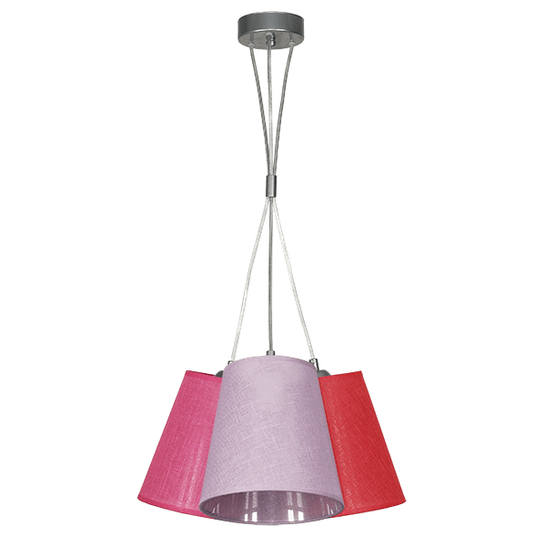 CITY LUX ПЕНДЕЛ АРНО ХРОМ, АБАЖУРИ КАМЕЛОТ КОРАЛ + ЛЮЛЯК + ЦИКЛАМА, 3XE27