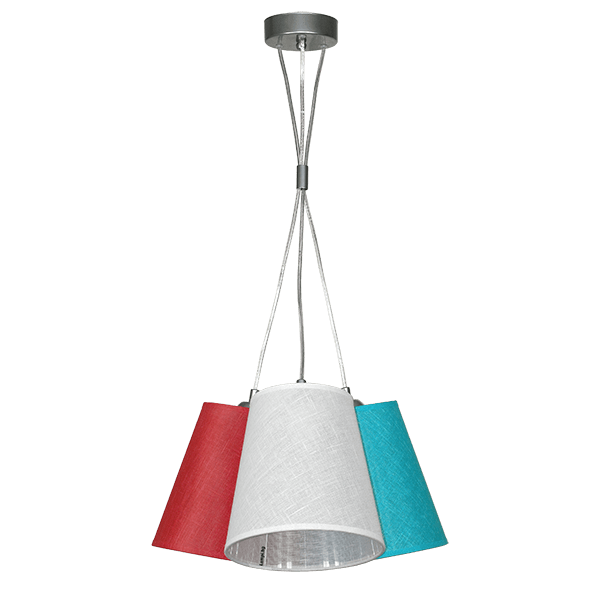 CITY LUX ПЕНДЕЛ АРНО ХРОМ, АБАЖУРИ КАМЕЛОТ КОРАЛ + ТЮРКОАЗ + БЯЛ, 3XE27