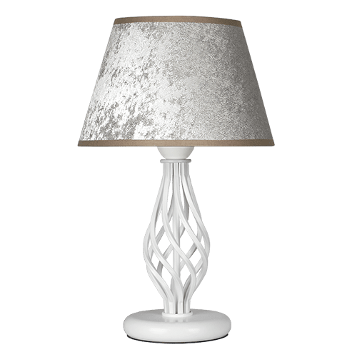 CITY LUX НАСТОЛНА ЛАМПА АТЛАС БЯЛ, АБАЖУР ГАЛАТА СРЕБРО, 1XE27