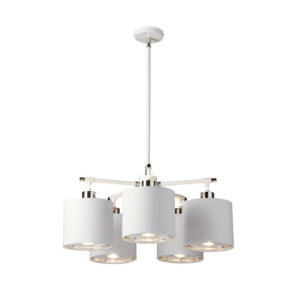 ELSTEAD BALANCE 5 LIGHT CHANDELIER - WHITE AND POLISHED NICKEL