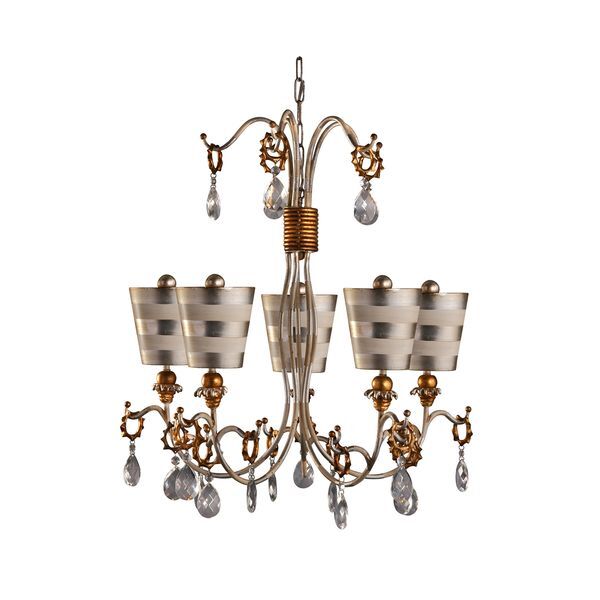 ELSTEAD TIVOLI 5 LIGHT CHANDELIER - SILVER & CREAM PATINA
