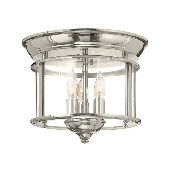 ELSTEAD GENTRY 3 LIGHT FLUSH MOUNT - POLISHED NICKEL
