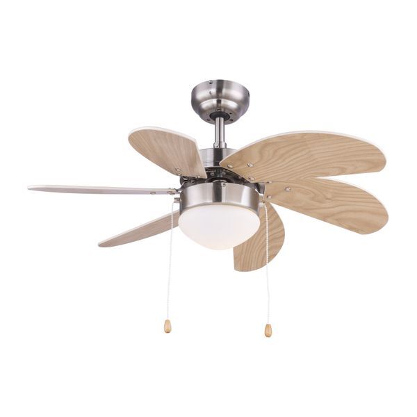 GLOBO 03301 RIVALDO CEILING FAN NICKEL MATT, GLASS OPAL, MDF, BEECH / BEIGE LEAVES, 2 DIRECTIONS OF ROTATION, PULL SWITCH, A: 780, H: 350, EXCL. 1XE14 60W 230V