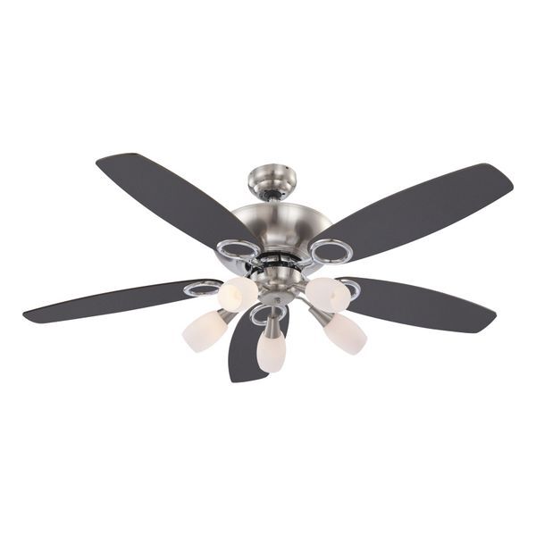 GLOBO 0337 JERRY FAN CHROME NICKEL MATT, GLASS OPAL, MDF BEECH, MDF GRAPHITE, A:1300, H:495, EXCL. 5XE14 40W 230V