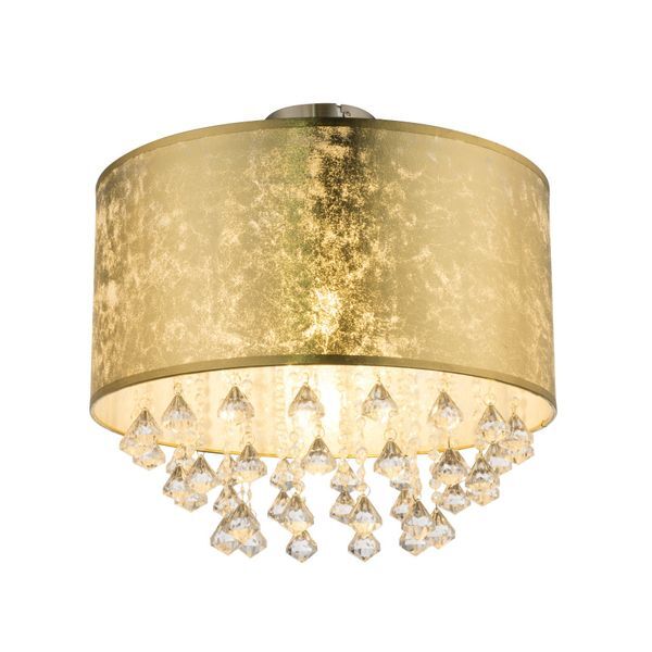 GLOBO 15187D3 AMY ПЛАФОН NICKEL MATT, TEXTILE GOLD LEAVE, ACRYLIC CRYSTALS TRANSLUCENT, A:400, H:380, EXCL. 1XE27 60W 230V