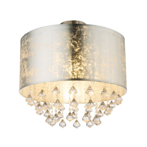 GLOBO 15188D3 AMY I ПЛАФОН NICKEL MATT, TEXTILE SILVER LEAVE, ACRYLIC CRYSTALS TRANSLUCENT, A:400, H:380, EXCL. 1XE27 60W 230V