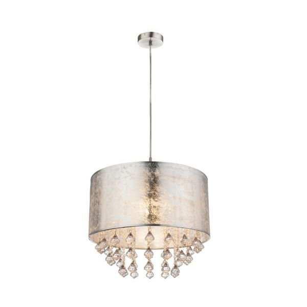 GLOBO 15188H3 AMY I ПЕНДЕЛ NICKEL MATT, TEXTILE SILVER METALLIC, PLASTIC CRYSTALS TRANSLUCENT, INCL. MOUNTING, SHADE´S HEIGHT 23CM, A:400, H:1400, EXCL. 1XE27 60W 230V