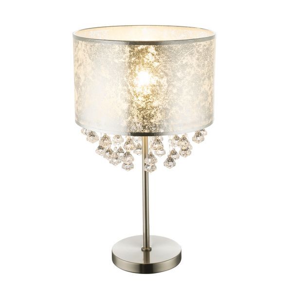 GLOBO 15188T3 AMY I НАСТОЛНА ЛАМПА NICKEL MATT, TEXTILE SILVER LEAVE, ACRYLIC CRYSTALS TRANSLUCENT, SWITCH, A:320, H:560, EXCL. 1XE27 60W 230V