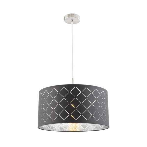 GLOBO 15228H KIDAL ПЕНДЕЛ NICKEL MATT, TEXTILE GREY SILVER METALLIC, A:400, H:1400, EXCL. 1XE27 60W 230V