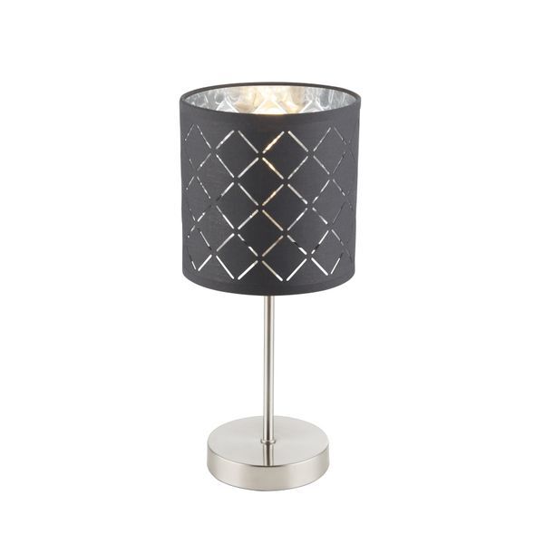 GLOBO 15228T KIDAL НАСТОЛНА ЛАМПА NICKEL MATT, TEXTILE GREY SILVER METALLIC, SWITCH, A:150, H:350, EXCL. 1XE14 40W 230V