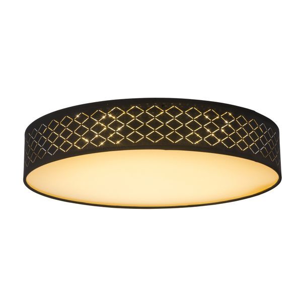 GLOBO 15229D4 CLARKE ПЛАФОН NICKEL MATT, TEXTILE BLACK GOLDEN, SUITABLE FOR DIMMING, REMOTE CONTROL, COLOR FIXING, A:600, H:120, INCL. 1XLED 60W 230V, 5000LM SOURCE, 3000LM OUTPUT