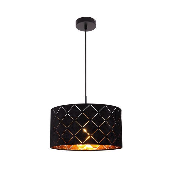 GLOBO 15334H SUNNA ПЕНДЕЛ, METAL BLACK, VELVET BLACK, SHADE WITH DECORATIVE PUNCHING, A: 380, H: 1200, EXCL. 1XE27 40W 230V