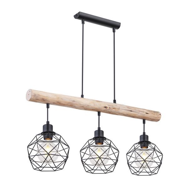 GLOBO 15416-3 THEODOR ПЕНДЕЛ, METAL BLACK MATT, WOOD NATURAL, METAL BLACK MATT, METAL GRILLE - SHADES, LXWXH: 760X180X1200, EXCLUDE 3XE27 60W 230V